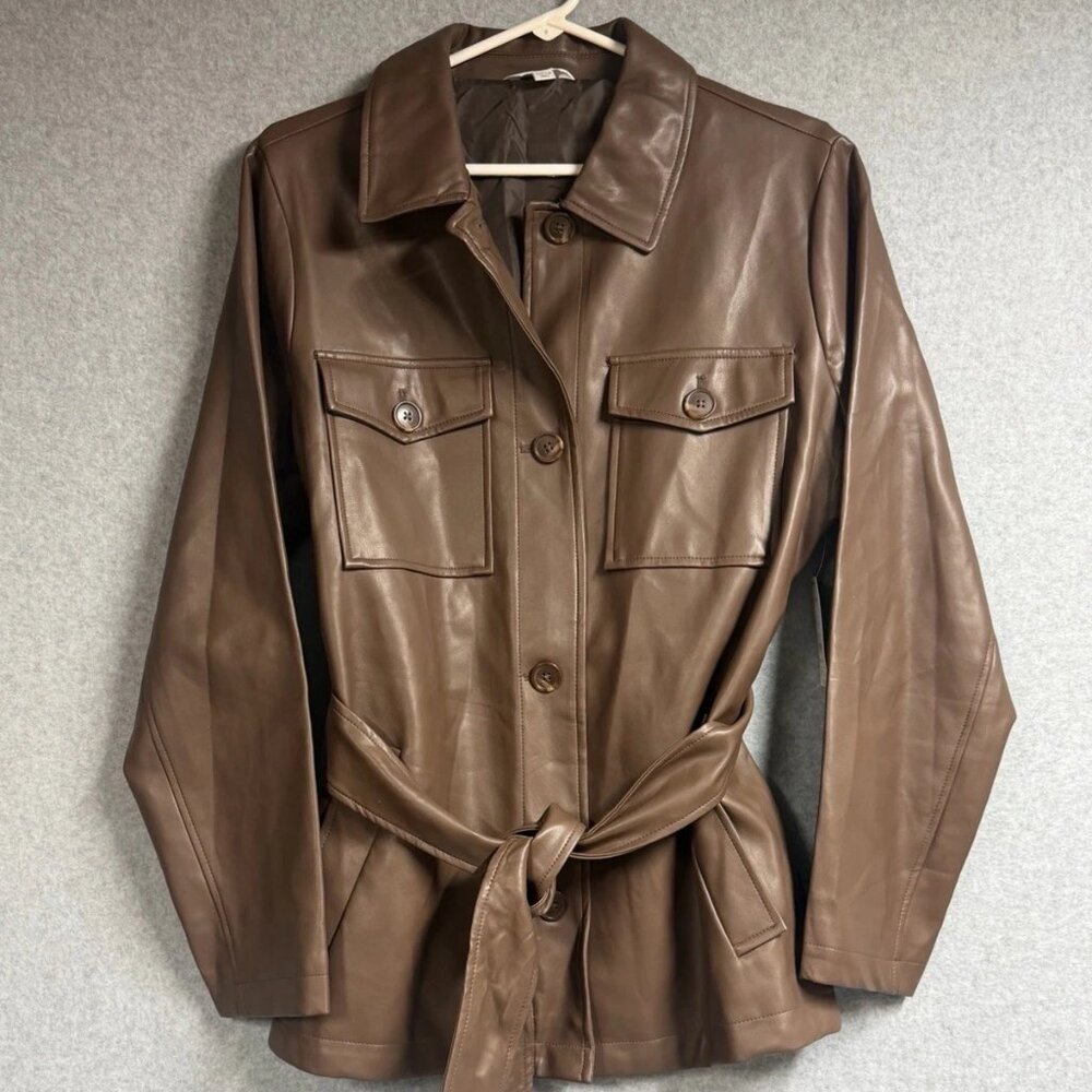 Time & Tru Jacket Women’s Size L (12-14) Brown Faux Leather Wind Resistant